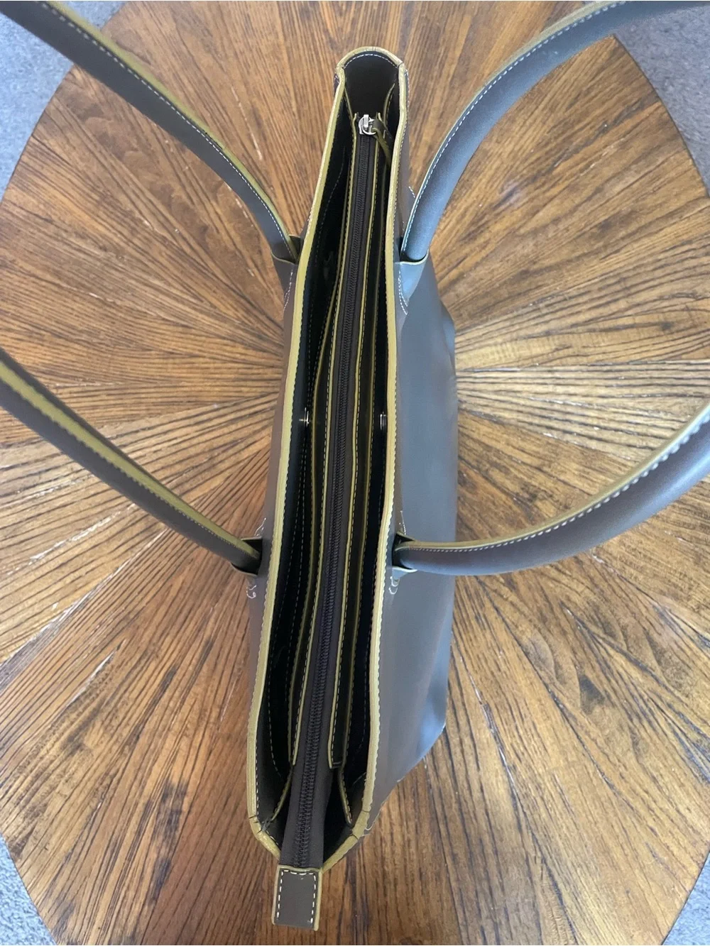 Lodis Olive Gray Leather Audrey Milano Tote with Rolled Handles